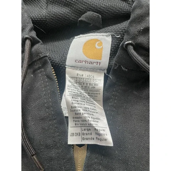 Carhartt Canvas Hooded Coat Logo Black Jacket Lined L J25 DKB - Picture 4 of 8